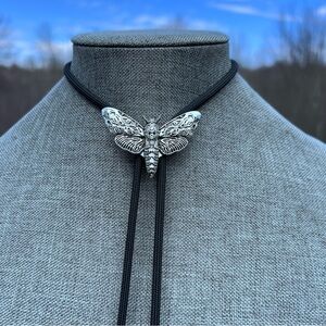 Witchy Cottagecore Skull Moth Bolo Tie Goth